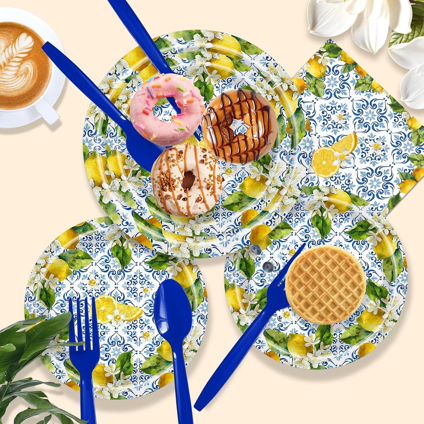 168 Pcs Amalfi Coast Party Decorations Serve 24 Guests Lemon Plates and Napkins Party Supplies Mediterranean Decor Paper Disposable Dinnerware Sets