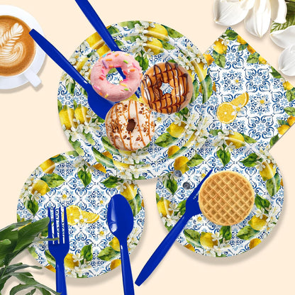 168 Pcs Amalfi Coast Party Decorations Serve 24 Guests Lemon Plates and Napkins Party Supplies Mediterranean Decor Paper Disposable Dinnerware Sets