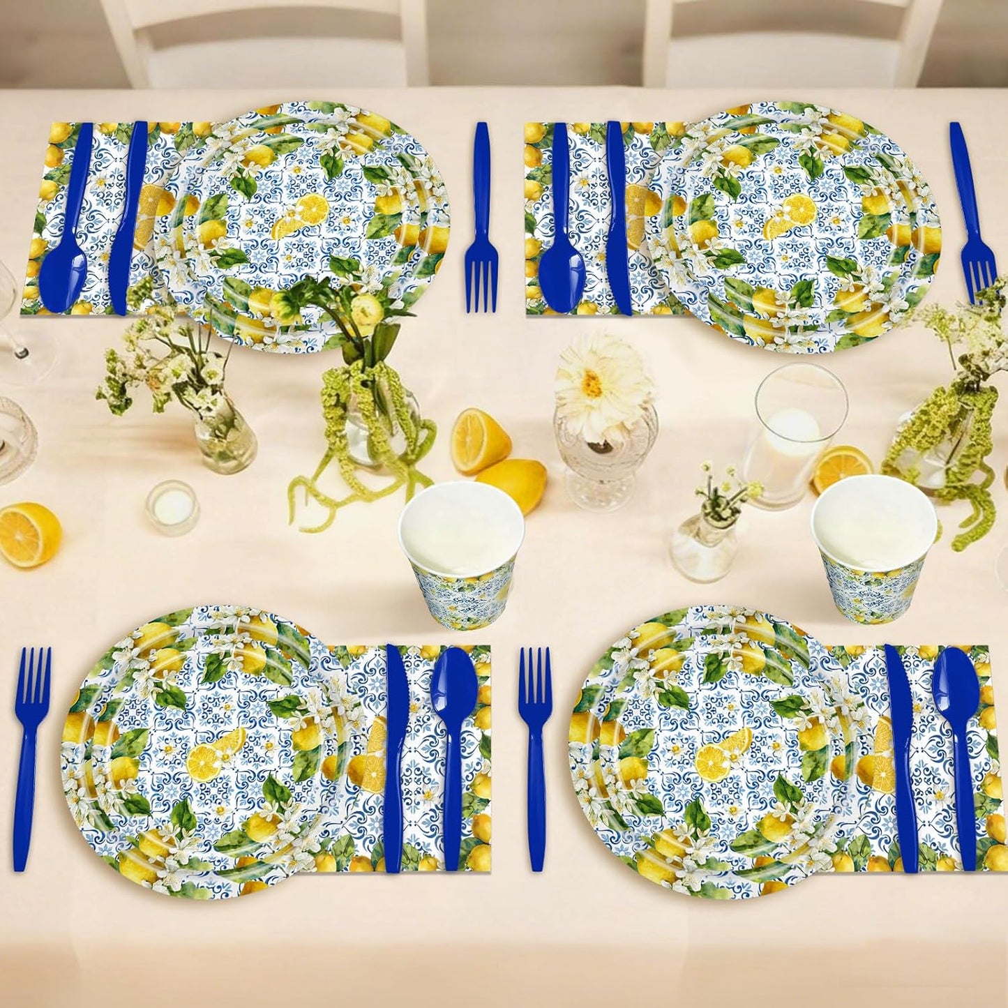 168 Pcs Amalfi Coast Party Decorations Serve 24 Guests Lemon Plates and Napkins Party Supplies Mediterranean Decor Paper Disposable Dinnerware Sets