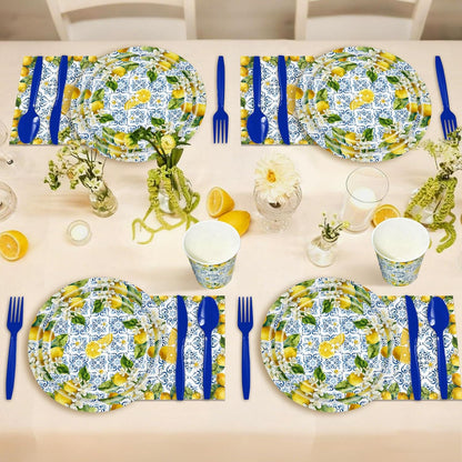 168 Pcs Amalfi Coast Party Decorations Serve 24 Guests Lemon Plates and Napkins Party Supplies Mediterranean Decor Paper Disposable Dinnerware Sets