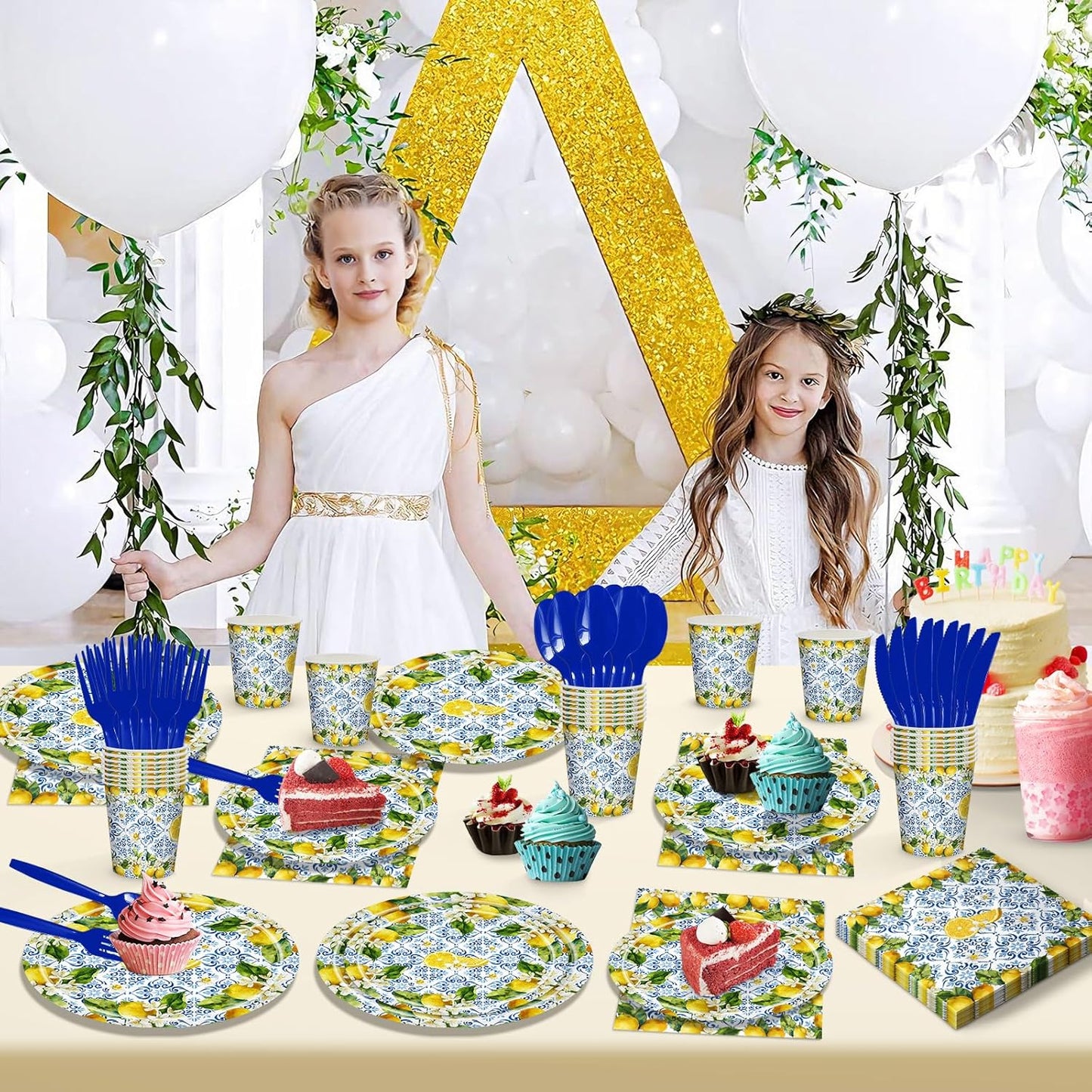 168 Pcs Amalfi Coast Party Decorations Serve 24 Guests Lemon Plates and Napkins Party Supplies Mediterranean Decor Paper Disposable Dinnerware Sets