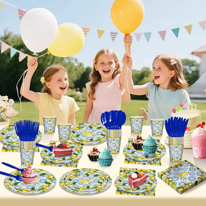 168 Pcs Amalfi Coast Party Decorations Serve 24 Guests Lemon Plates and Napkins Party Supplies Mediterranean Decor Paper Disposable Dinnerware Sets