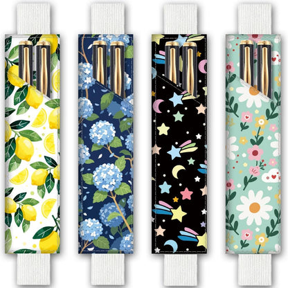 4Pcs 4 Styles Elastic Band Pen Holder for Notebook Floral 7.9 x 1.8 Inch Books Pencil Pouch Lemon Star Flower Design Adjustable Band Leather Pen Case for Journal Planner Diary Office Use
