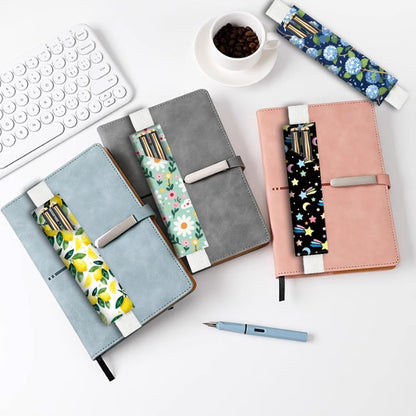 4Pcs 4 Styles Elastic Band Pen Holder for Notebook Floral 7.9 x 1.8 Inch Books Pencil Pouch Lemon Star Flower Design Adjustable Band Leather Pen Case for Journal Planner Diary Office Use