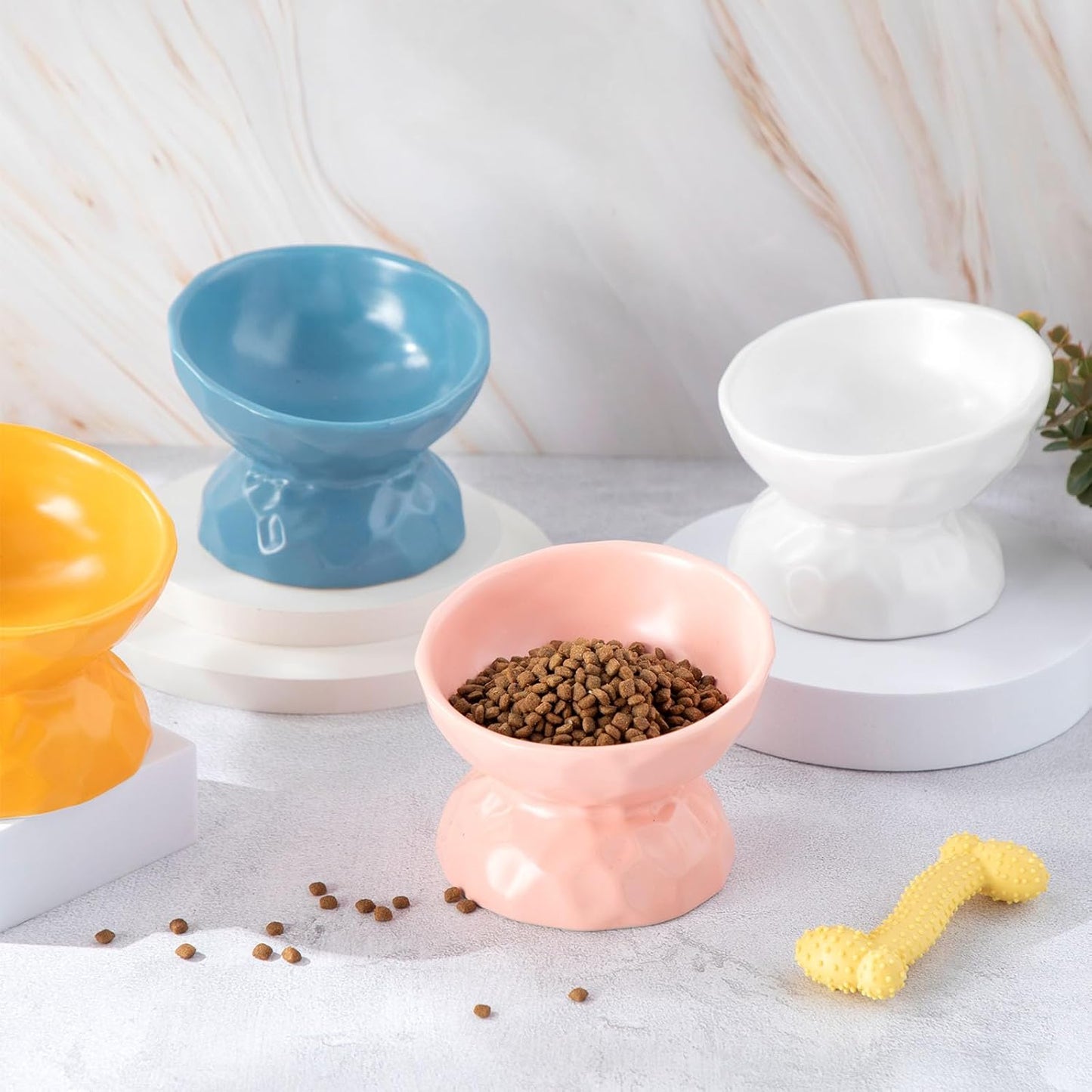 4 Pcs Ceramic Raised Cat Bowl 6.8 oz Pet Food Bowl Anti Vomiting Pet Elevated Dog Feeder Tilted Cat Water Bowl Feeding Kitten Dishes for Small Dog Kitten(White, Yellow, Blue, Pink)
