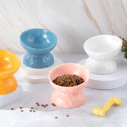 4 Pcs Ceramic Raised Cat Bowl 6.8 oz Pet Food Bowl Anti Vomiting Pet Elevated Dog Feeder Tilted Cat Water Bowl Feeding Kitten Dishes for Small Dog Kitten(White, Yellow, Blue, Pink)