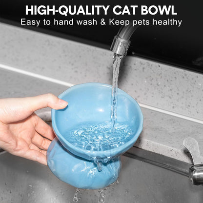 4 Pcs Ceramic Raised Cat Bowl 6.8 oz Pet Food Bowl Anti Vomiting Pet Elevated Dog Feeder Tilted Cat Water Bowl Feeding Kitten Dishes for Small Dog Kitten(White, Yellow, Blue, Pink)