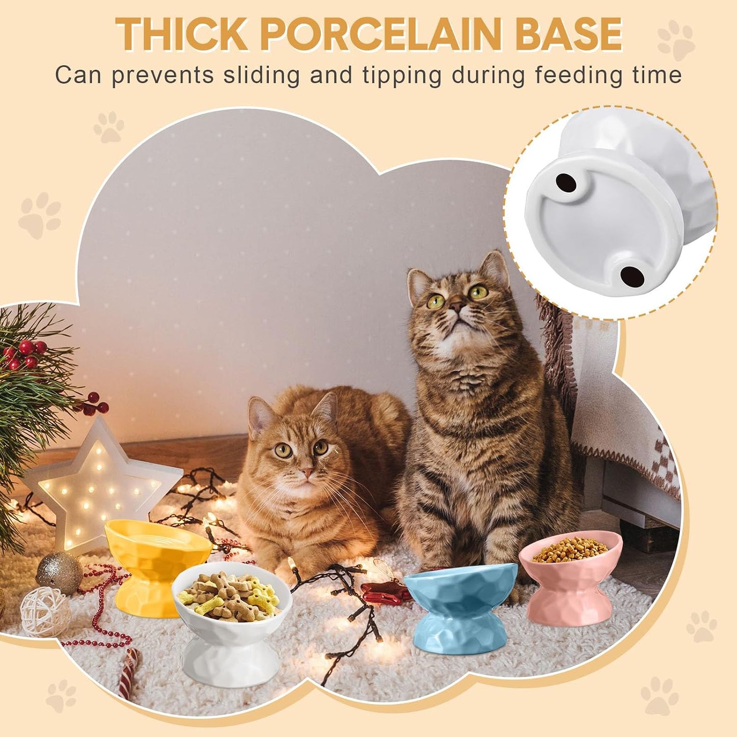 4 Pcs Ceramic Raised Cat Bowl 6.8 oz Pet Food Bowl Anti Vomiting Pet Elevated Dog Feeder Tilted Cat Water Bowl Feeding Kitten Dishes for Small Dog Kitten(White, Yellow, Blue, Pink)