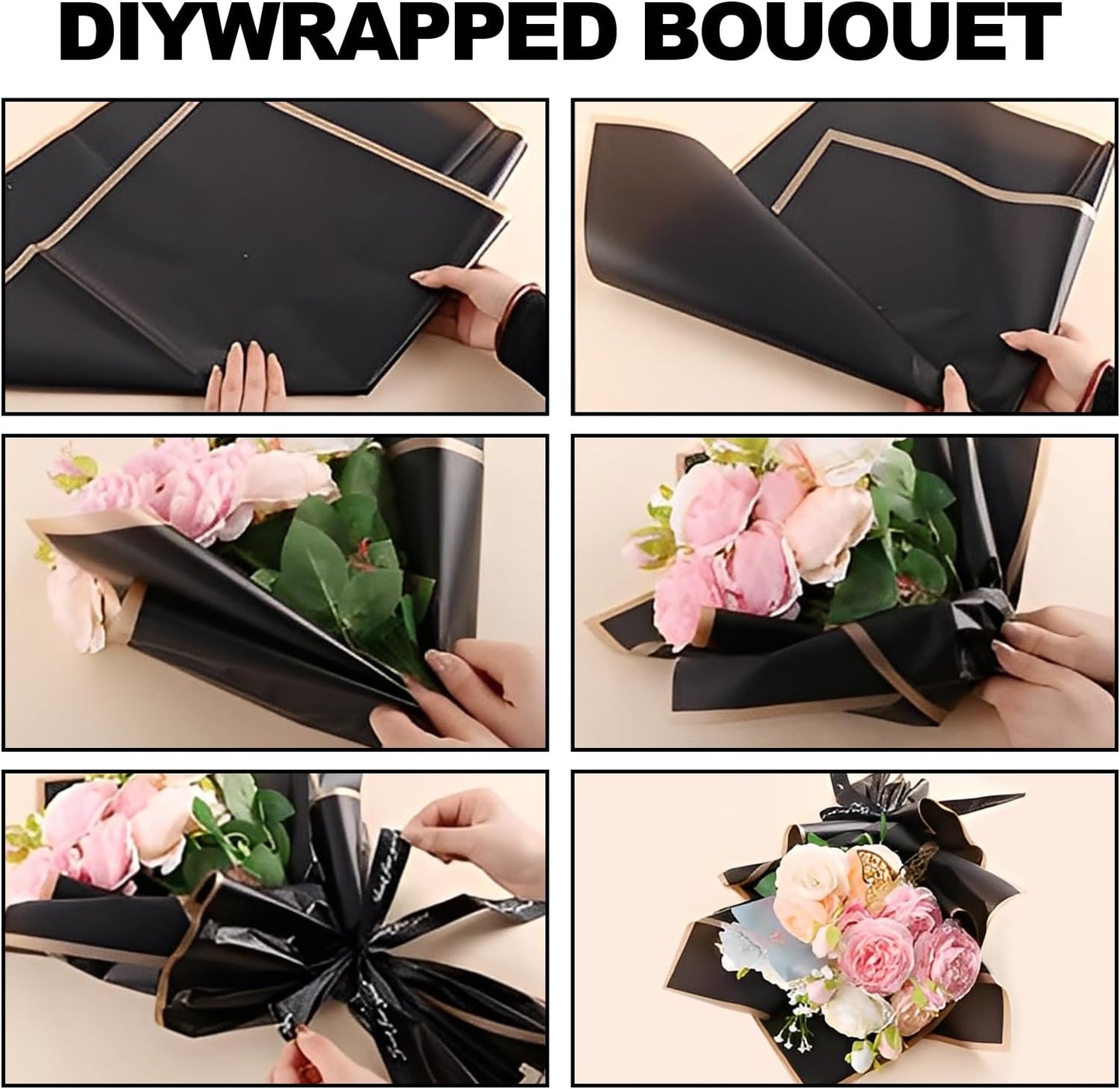 20 Sheets Flower Bouquet Wrapping Paper Korean Floral Paper Yellow | Soft Yellow Trim, 22.4 x 22.4 in, Waterproof, Florist Arrangements Supplies for Wedding Graduation DIY