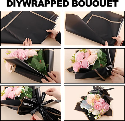 20 Sheets Flower Bouquet Wrapping Paper Korean Floral Paper Yellow | Soft Yellow Trim, 22.4 x 22.4 in, Waterproof, Florist Arrangements Supplies for Wedding Graduation DIY