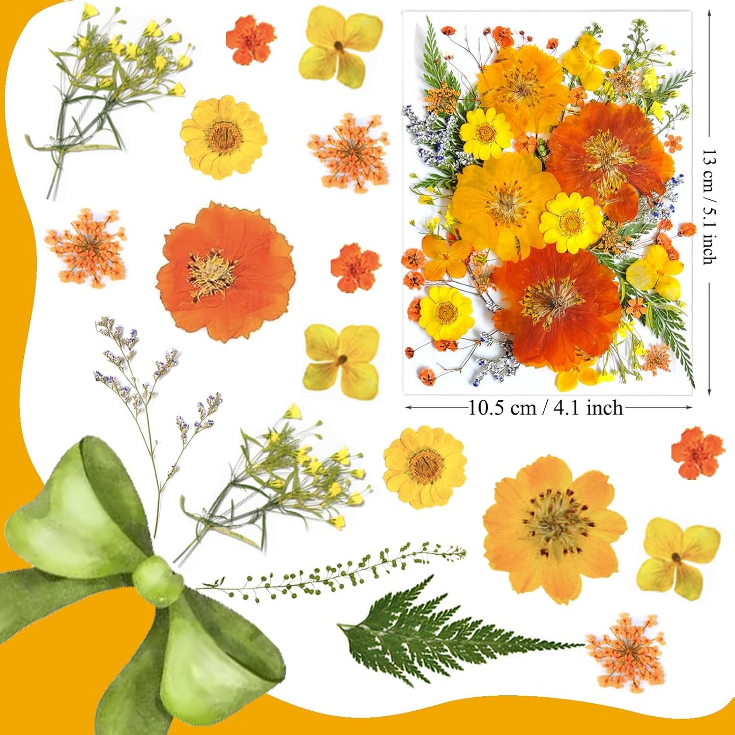 35Pcs Yellow Pressed Dried Flowers for Resin Molds, Real Natural Bulk Orange Dry Floral Leave for DIY Art Crafts, Epoxy Jewelry, Candle, Soap Making, Nails Decors