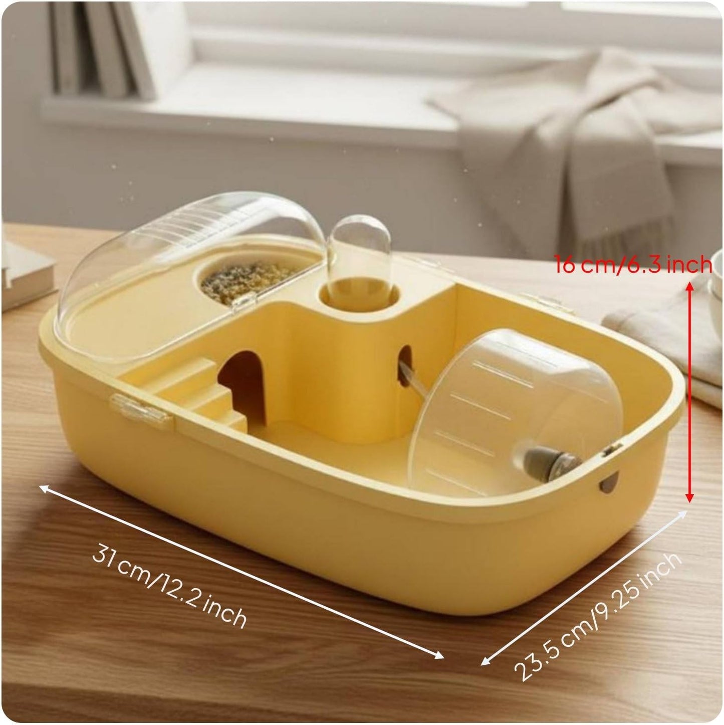 Hamster Cage Small Animal Habitat Pet Carrier Portable Design Quick Bedding Replacement Lightweight Suitable for Office Desk Educational Purposes, Yellow