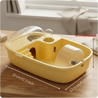 Hamster Cage Small Animal Habitat Pet Carrier Portable Design Quick Bedding Replacement Lightweight Suitable for Office Desk Educational Purposes, Yellow