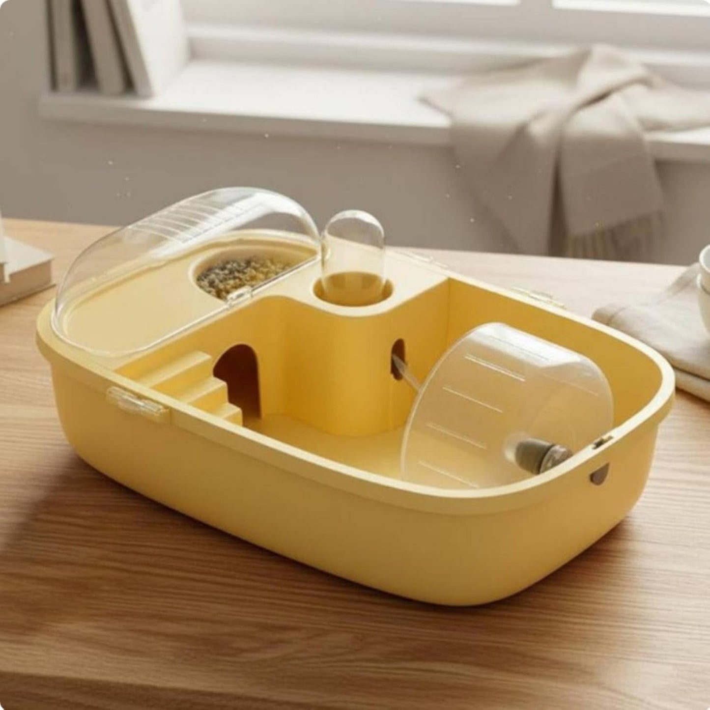 Hamster Cage Small Animal Habitat Pet Carrier Portable Design Quick Bedding Replacement Lightweight Suitable for Office Desk Educational Purposes, Yellow