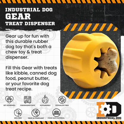 Industrial Dog Gear – Durable Dog Treat Dispenser & Chew Toy Made in USA from Non-Toxic, Pet-Safe, Food Safe Natural Rubber for Mental Stimulation, Problem Chewing, Calming Nerves & More
