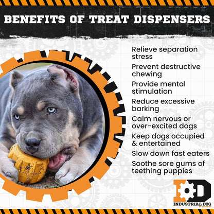 Industrial Dog Gear – Durable Dog Treat Dispenser & Chew Toy Made in USA from Non-Toxic, Pet-Safe, Food Safe Natural Rubber for Mental Stimulation, Problem Chewing, Calming Nerves & More