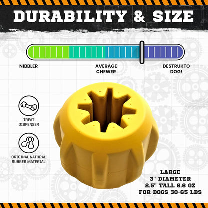 Industrial Dog Gear – Durable Dog Treat Dispenser & Chew Toy Made in USA from Non-Toxic, Pet-Safe, Food Safe Natural Rubber for Mental Stimulation, Problem Chewing, Calming Nerves & More