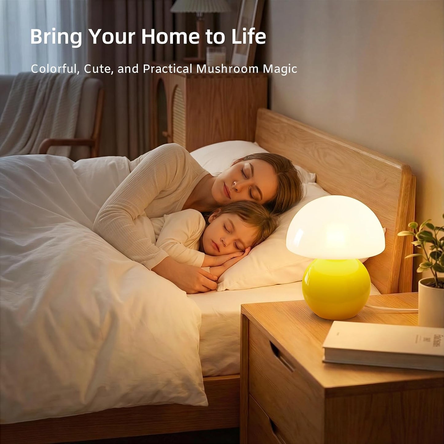 Mushroom Lamp Desk Lamp for Bedroom,Table Bedside Small Lamps for Living Room,Mushroom Decor Cute Mini Modern Mid Century Lamps for Night Stands,Aesthetic Home Living Room Decor(Yellow)
