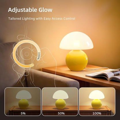 Mushroom Lamp Desk Lamp for Bedroom,Table Bedside Small Lamps for Living Room,Mushroom Decor Cute Mini Modern Mid Century Lamps for Night Stands,Aesthetic Home Living Room Decor(Yellow)