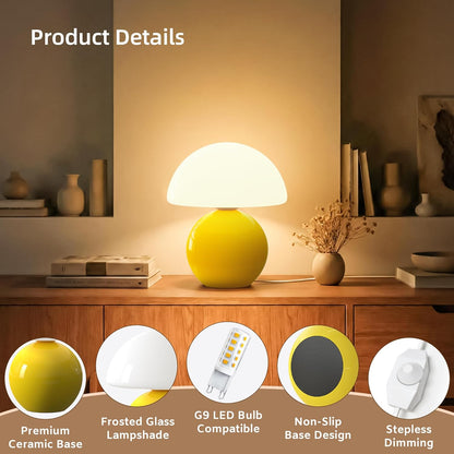 Mushroom Lamp Desk Lamp for Bedroom,Table Bedside Small Lamps for Living Room,Mushroom Decor Cute Mini Modern Mid Century Lamps for Night Stands,Aesthetic Home Living Room Decor(Yellow)