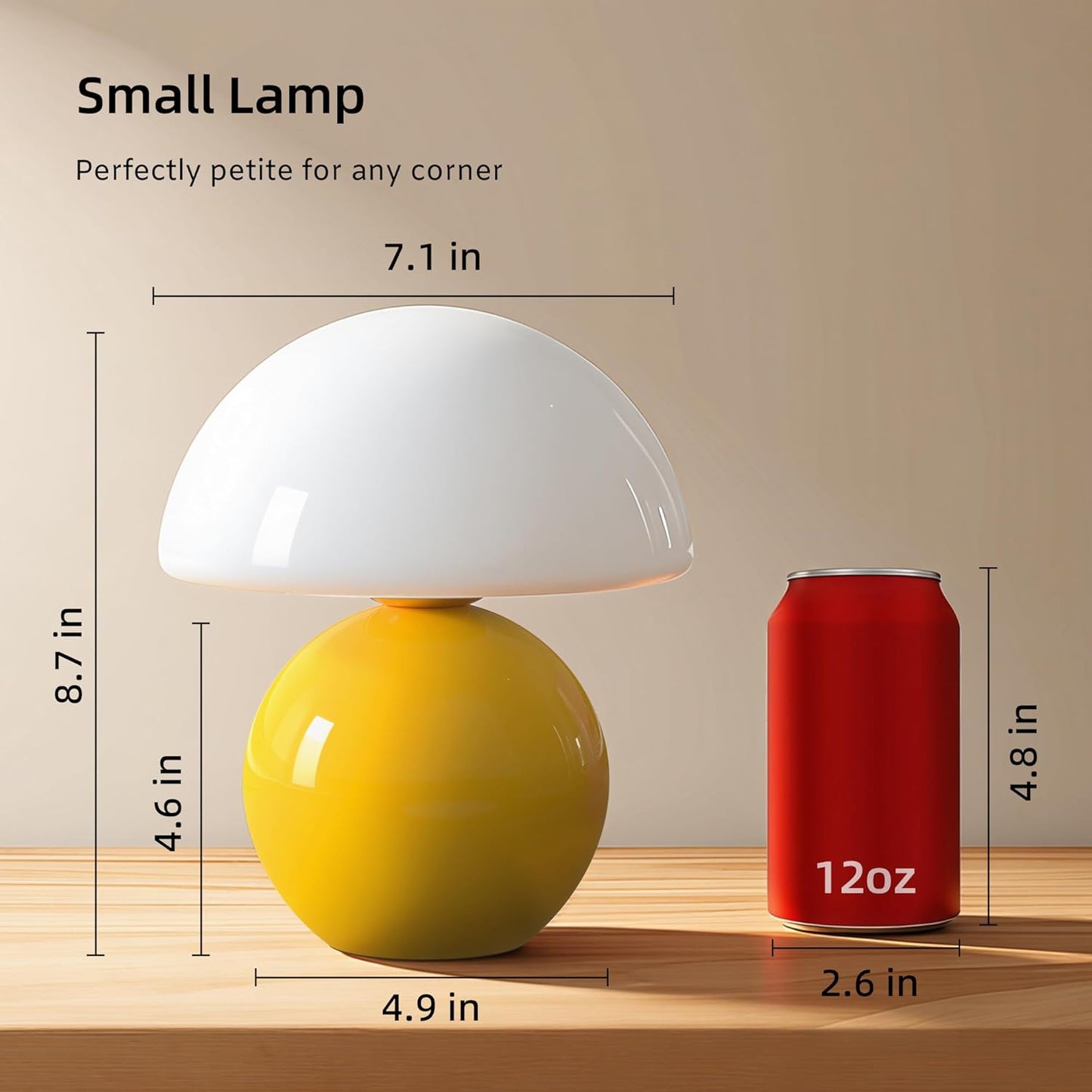 Mushroom Lamp Desk Lamp for Bedroom,Table Bedside Small Lamps for Living Room,Mushroom Decor Cute Mini Modern Mid Century Lamps for Night Stands,Aesthetic Home Living Room Decor(Yellow)