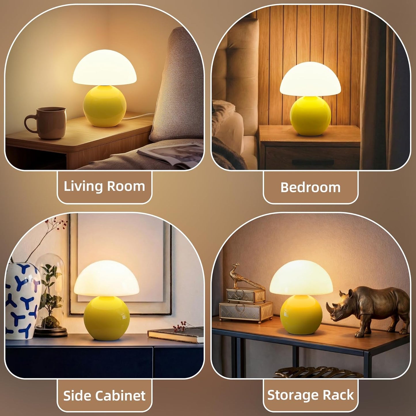 Mushroom Lamp Desk Lamp for Bedroom,Table Bedside Small Lamps for Living Room,Mushroom Decor Cute Mini Modern Mid Century Lamps for Night Stands,Aesthetic Home Living Room Decor(Yellow)