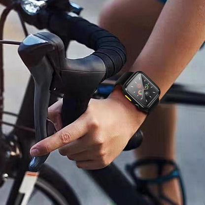 Case Compatible with Apple Watch 1/2/3 38MM with Tempered Glass Screen Protector, Full Coverage Bumper Cover for iWatch Smartwatch Accessories Black+Yellow