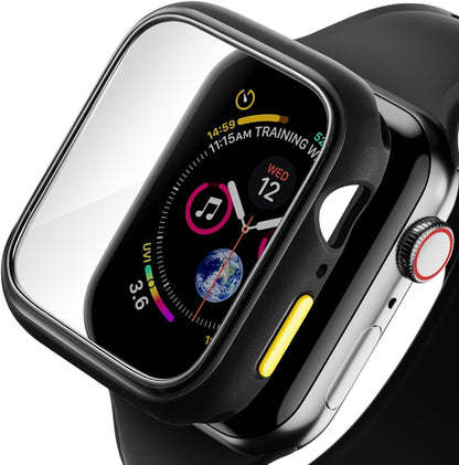 Case Compatible with Apple Watch 1/2/3 38MM with Tempered Glass Screen Protector, Full Coverage Bumper Cover for iWatch Smartwatch Accessories Black+Yellow