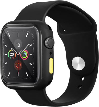 Case Compatible with Apple Watch 1/2/3 38MM with Tempered Glass Screen Protector, Full Coverage Bumper Cover for iWatch Smartwatch Accessories Black+Yellow