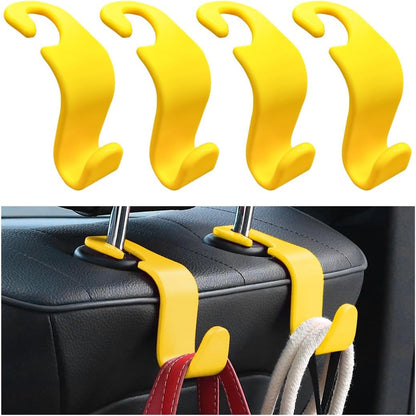 4PCS Car Seat Headrest Hook, Auto Back Seat Hanging Storage Organizer, Vehicle Seatback Hanger Holder for Purse Handbag Coat Umbrella, Universal Interior Car Accessories (Yellow)