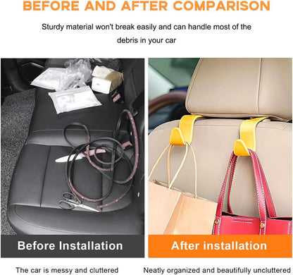4PCS Car Seat Headrest Hook, Auto Back Seat Hanging Storage Organizer, Vehicle Seatback Hanger Holder for Purse Handbag Coat Umbrella, Universal Interior Car Accessories (Yellow)
