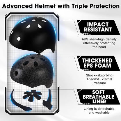 Toddler Kids Bike Helmet Set with Knee Elbow Pads, Adjustable Cycling Helmet for Little Boy Girl Protective Gear