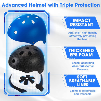 Toddler Kids Bike Helmet Set with Knee Elbow Pads, Adjustable Cycling Helmet for Little Boy Girl Protective Gear