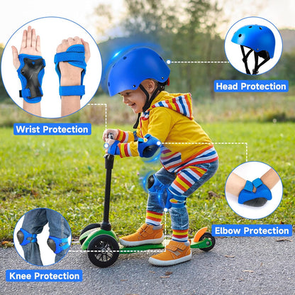 Toddler Kids Bike Helmet Set with Knee Elbow Pads, Adjustable Cycling Helmet for Little Boy Girl Protective Gear
