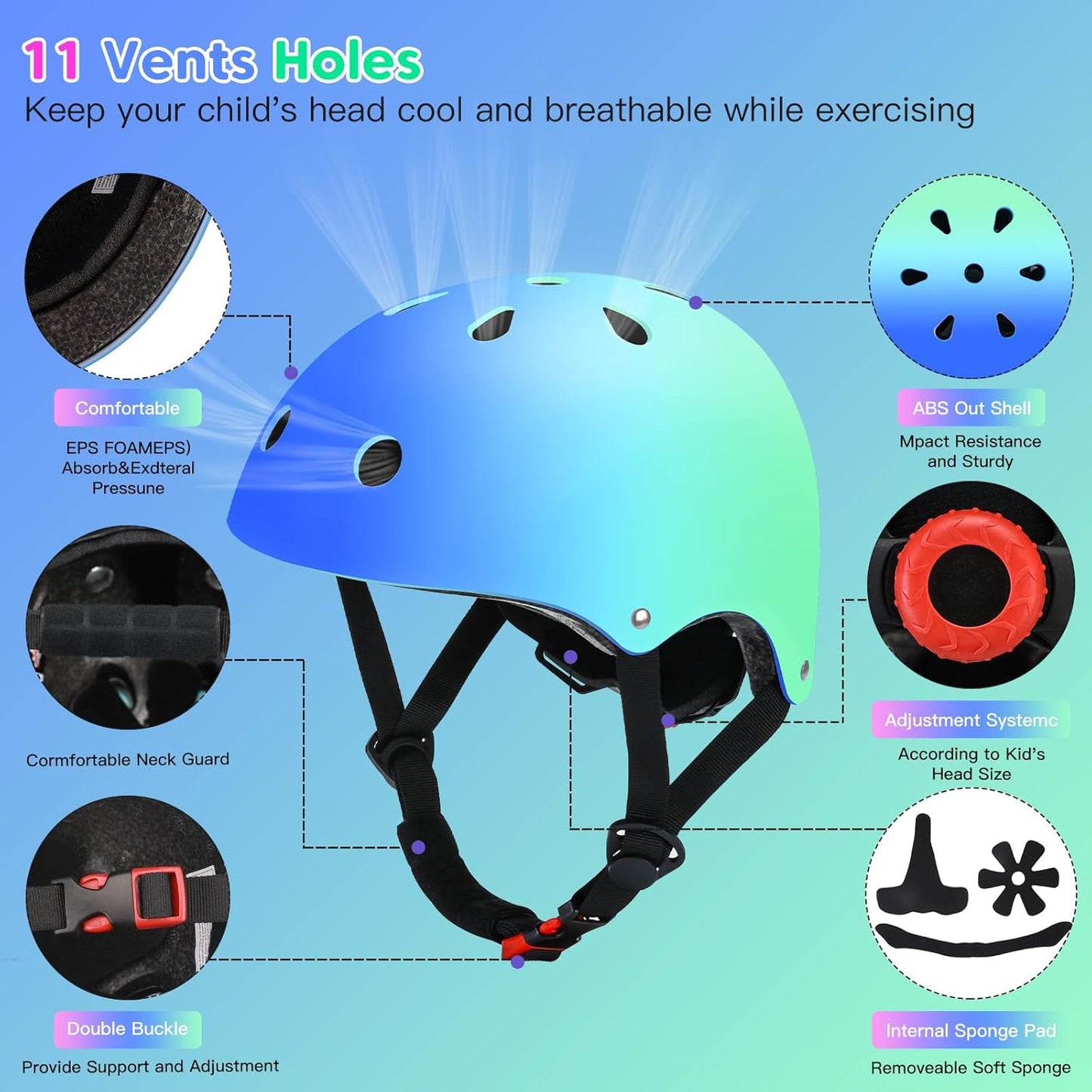 Toddler Kids Bike Helmet Set with Knee Elbow Pads, Adjustable Cycling Helmet for Little Boy Girl Protective Gear