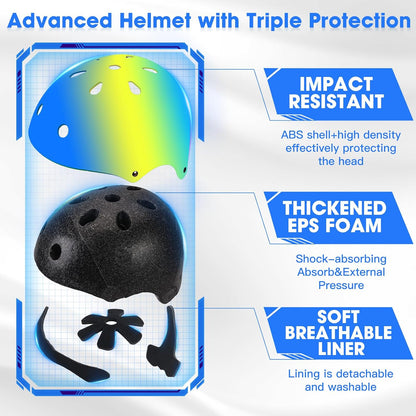 Toddler Kids Bike Helmet Set with Knee Elbow Pads, Adjustable Cycling Helmet for Little Boy Girl Protective Gear