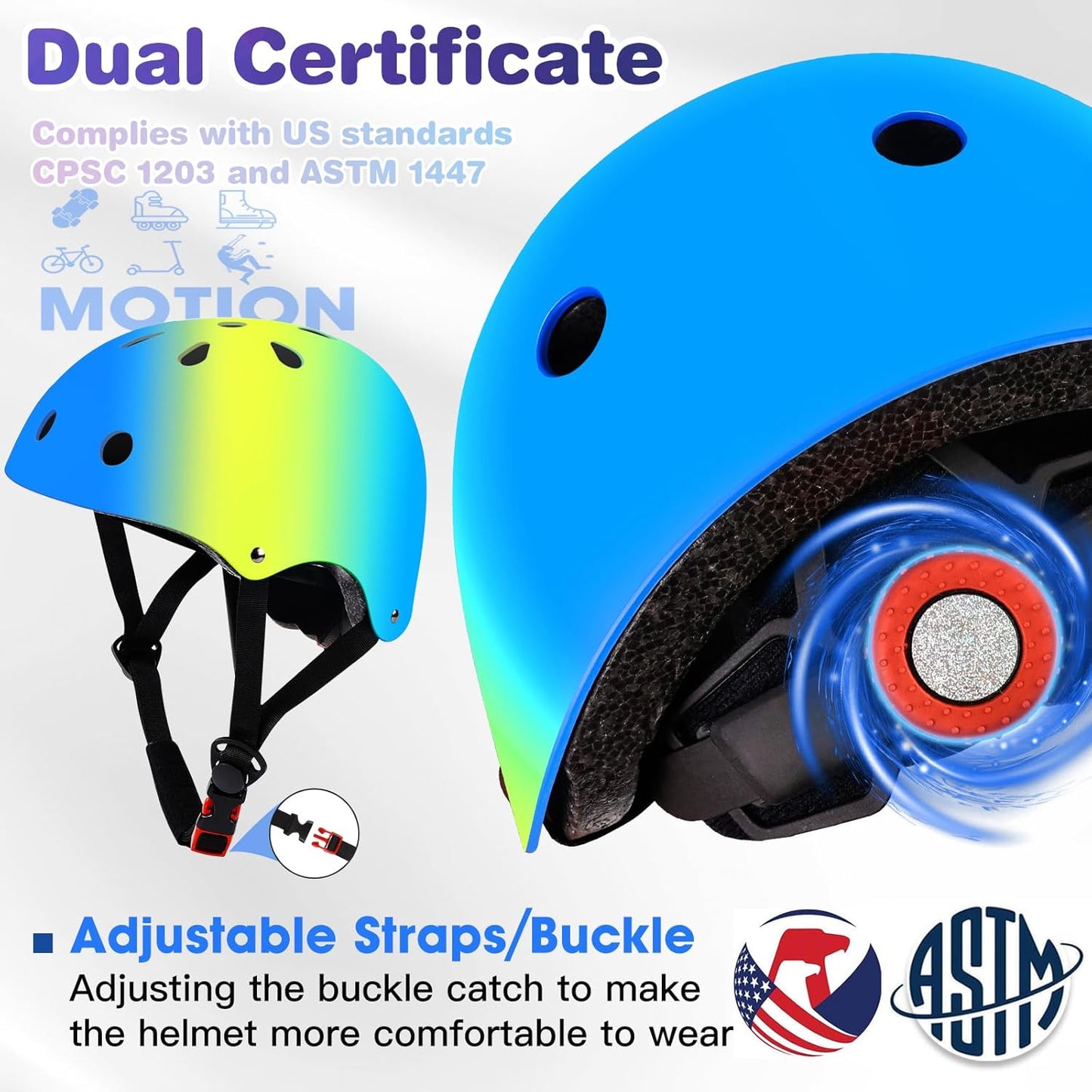 Toddler Kids Bike Helmet Set with Knee Elbow Pads, Adjustable Cycling Helmet for Little Boy Girl Protective Gear