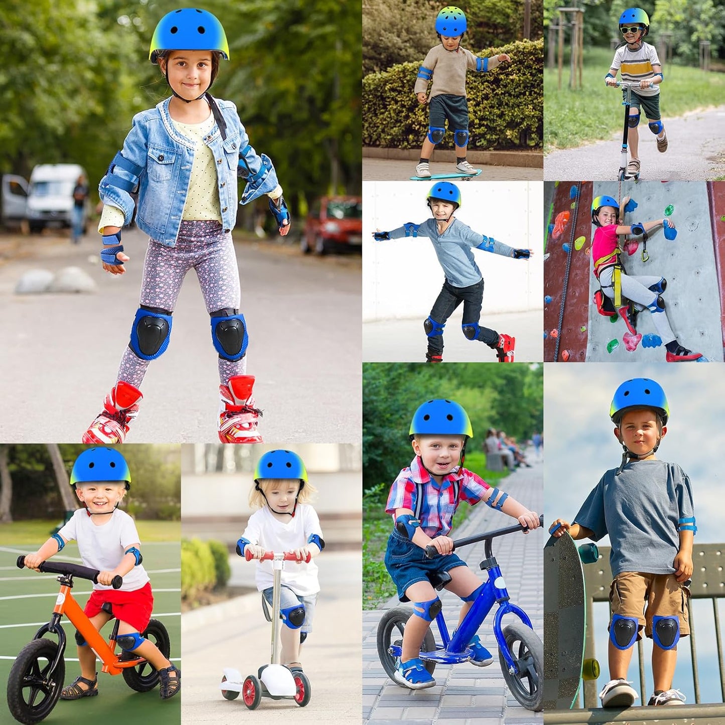 Toddler Kids Bike Helmet Set with Knee Elbow Pads, Adjustable Cycling Helmet for Little Boy Girl Protective Gear