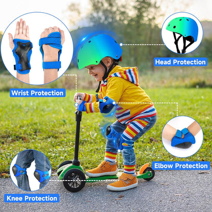 Toddler Kids Bike Helmet Set with Knee Elbow Pads, Adjustable Cycling Helmet for Little Boy Girl Protective Gear