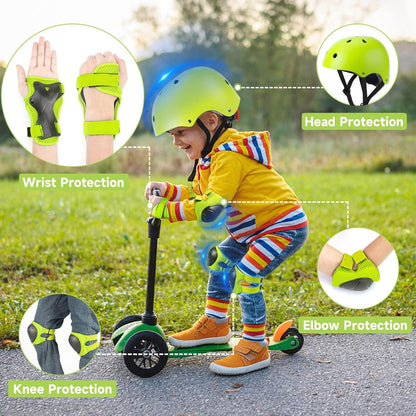 Toddler Kids Bike Helmet Set with Knee Elbow Pads, Adjustable Cycling Helmet for Little Boy Girl Protective Gear
