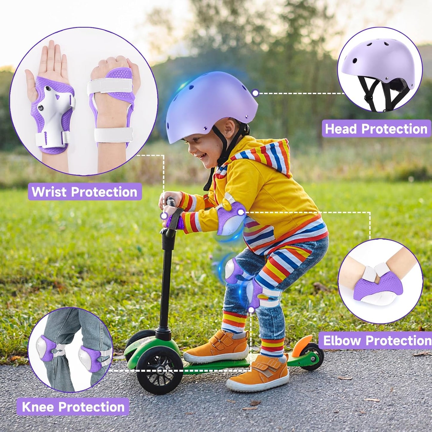 Toddler Kids Bike Helmet Set with Knee Elbow Pads, Adjustable Cycling Helmet for Little Boy Girl Protective Gear