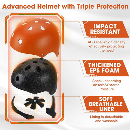 Toddler Kids Bike Helmet Set with Knee Elbow Pads, Adjustable Cycling Helmet for Little Boy Girl Protective Gear