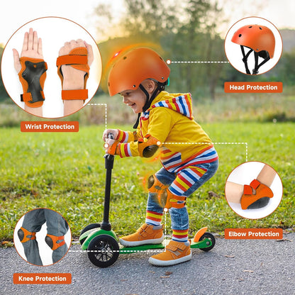 Toddler Kids Bike Helmet Set with Knee Elbow Pads, Adjustable Cycling Helmet for Little Boy Girl Protective Gear