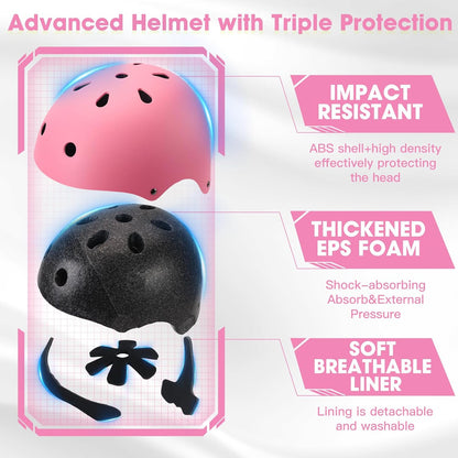 Toddler Kids Bike Helmet Set with Knee Elbow Pads, Adjustable Cycling Helmet for Little Boy Girl Protective Gear