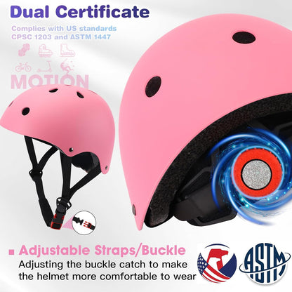 Toddler Kids Bike Helmet Set with Knee Elbow Pads, Adjustable Cycling Helmet for Little Boy Girl Protective Gear