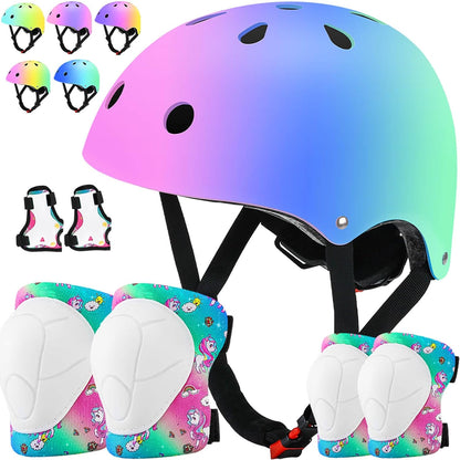 Toddler Kids Bike Helmet Set with Knee Elbow Pads, Adjustable Cycling Helmet for Little Boy Girl Protective Gear