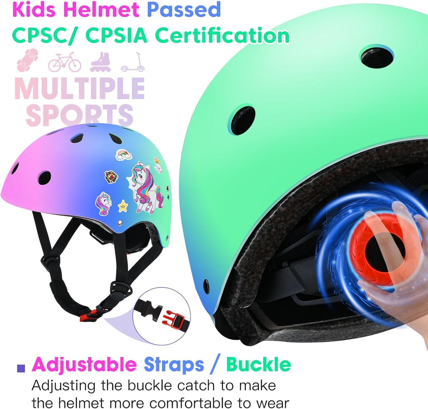 Toddler Kids Bike Helmet Set with Knee Elbow Pads, Adjustable Cycling Helmet for Little Boy Girl Protective Gear
