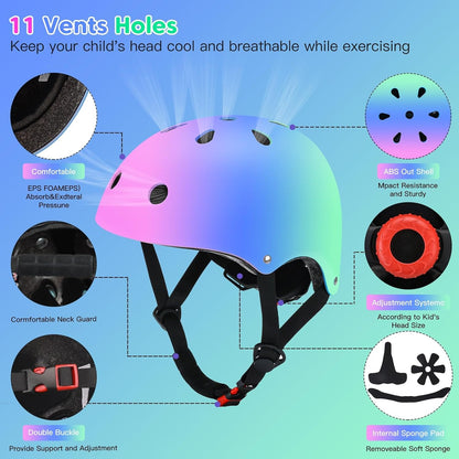 Toddler Kids Bike Helmet Set with Knee Elbow Pads, Adjustable Cycling Helmet for Little Boy Girl Protective Gear