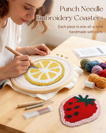 Fruit Coasters Set of 2 - Tufted Absorbent Coasters for Drinks, Cute Strawberry and Lemon Gift for Desk, Table, Office, Housewarming, Birthday, 2PC Decorative Cup Mats