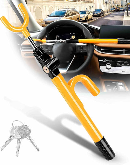 Steering Wheel Lock - Anti Theft Device with Adjustable Car Wheel Lock, 3 Keys (Yellow)